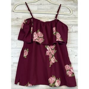 No Boundaries Juniors Floral Off Shoulder Rose Top M 7-9 Cottage Floral Boho